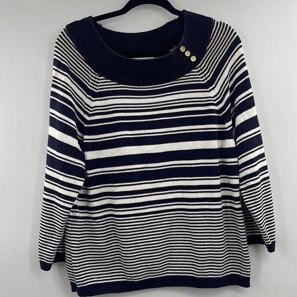 3For$20 Sagharbor Stripes Blue&White Sweater size Large - Picture 1 of 6
